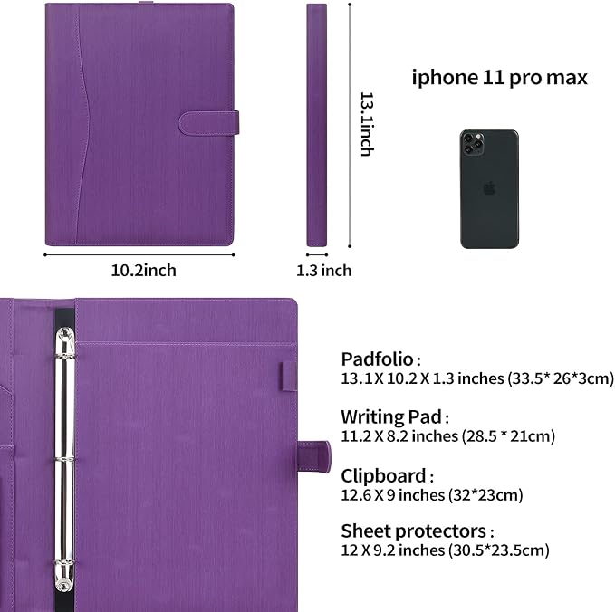 Wonderpool A4 PU Leather Portfolio Holder Ring File Document Case - Image 3