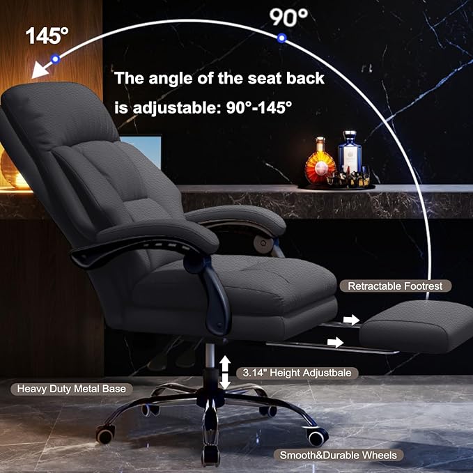 Executive Office Chair Comfortable Desk Chairs with Foot Rest High Back Computer Gaming Chairs Reclining PU Leather Swivel Work Chair for Home Office-DeskLoop Office