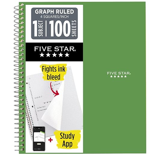 Five Star Spiral Notebook + Study App, 1 Subject, Graph Ruled Paper, 8-1/2" x by Unknown