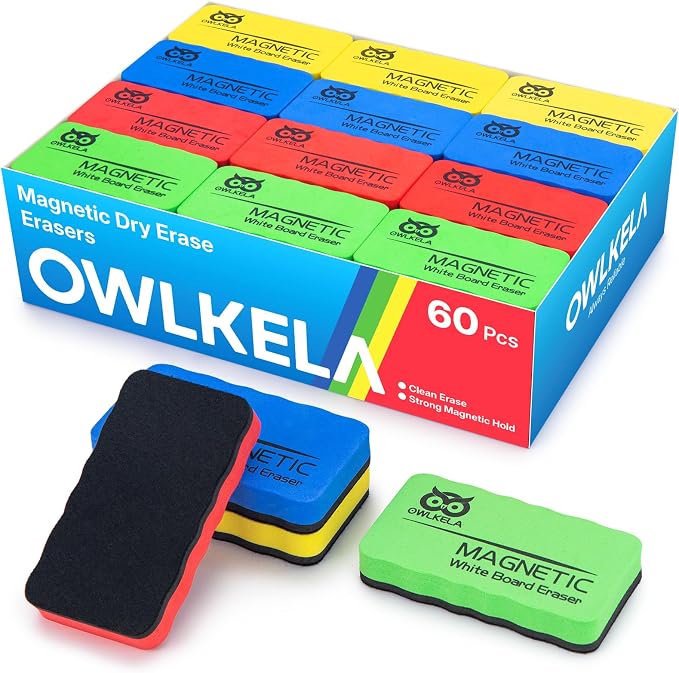 OWLKELA 60Pcs Dry Erase Erasers, Magnetic Whiteboard Eraser by OWLKELA