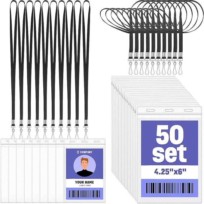Patelai 50 Pack 4 x 6 Inch Extra Large Badge Credential Holders by Patelai