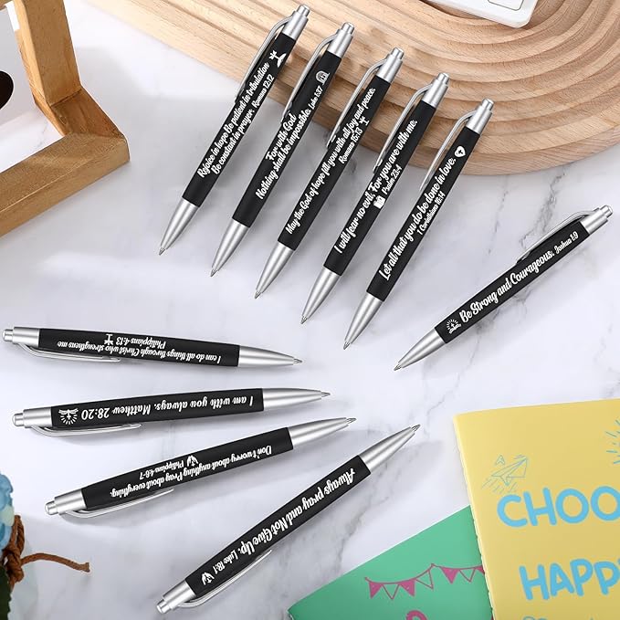 Yeaqee 100 Pcs Inspirational Pens Employee Appreciation Back to School Gifts Motivational Thank You Metal Greeting Quote Ballpoint Pen for Coworker Teacher(Black,Biblical)-DeskLoop Office