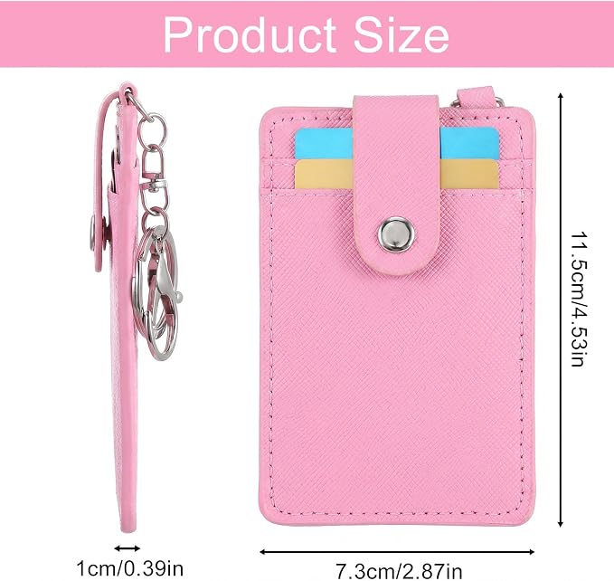 2 Pcs Slim Keychain Card Holder, PU Leather Back/Front Pocket Wallet Keychain - Image 2