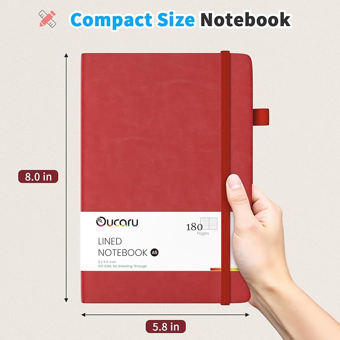 Oucaru Lined Journal Notebook, 4 Pack, 180 Pages, A5 Journals - Image 2