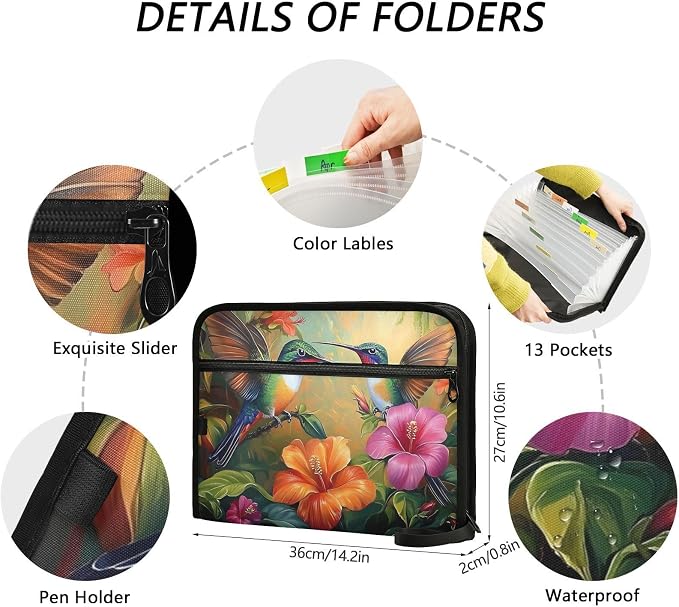 Expanding File Folder Hummingbirds Butterflies Spring Floral Accordion File - Image 4