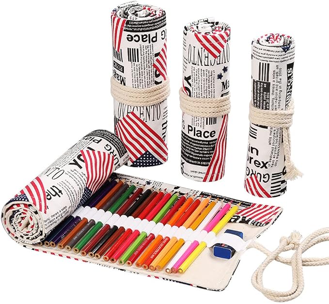 DIYOMR 24/36/72 Slots Pencil Wrap Pencil Rolls, Artist Colored Pencils Roll Up by DIYOMR