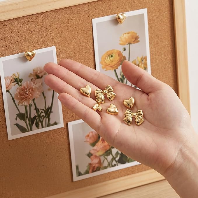 20PCS Gold Push Pins Set, Bow Heart Metal Thumb Tacks, Cute Decorative Pushpins - Image 5