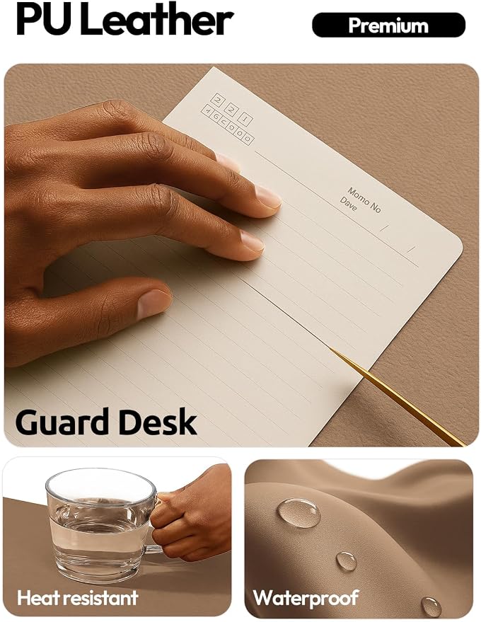 YSAGi Leather Desk Protector, Office Mat, Large Mouse Mat, Non-Slip PU Leather - Image 3