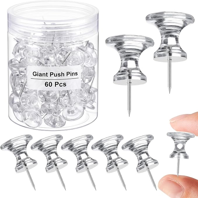 Outus 60 Pcs Giant Push Pins Jumbo Tacks 1/1.8inch Plastic Head by Outus