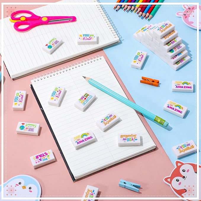 180 Pcs Inspirational Erasers for Kids Christian Pencil Erasers Bulk, Back-to-School Gifts Motivational and Cute Supplies for Students Classrooms, Drawing(White,Inspirational)-DeskLoop Office