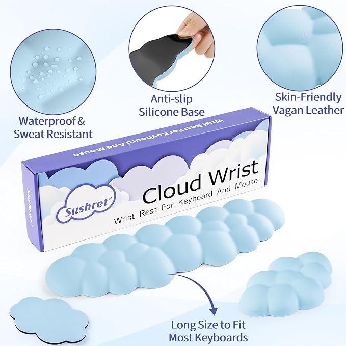 Sushret Cloud Wrist Rest Keyboard, Cloud Keyboard Wrist Pad Set - Image 5