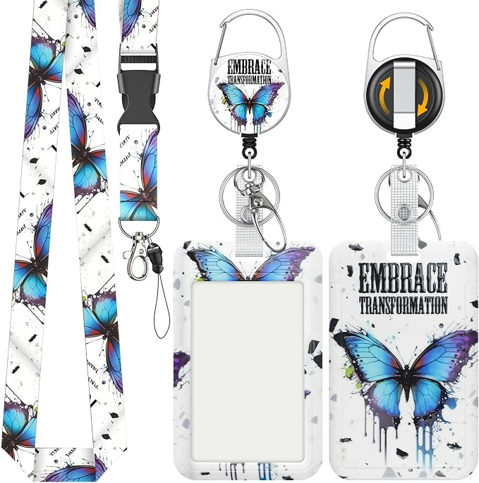 Uniclife Fashionable Sliding Badge Holder, Butterfly Pattern Plastic Card Holder by UnicLife