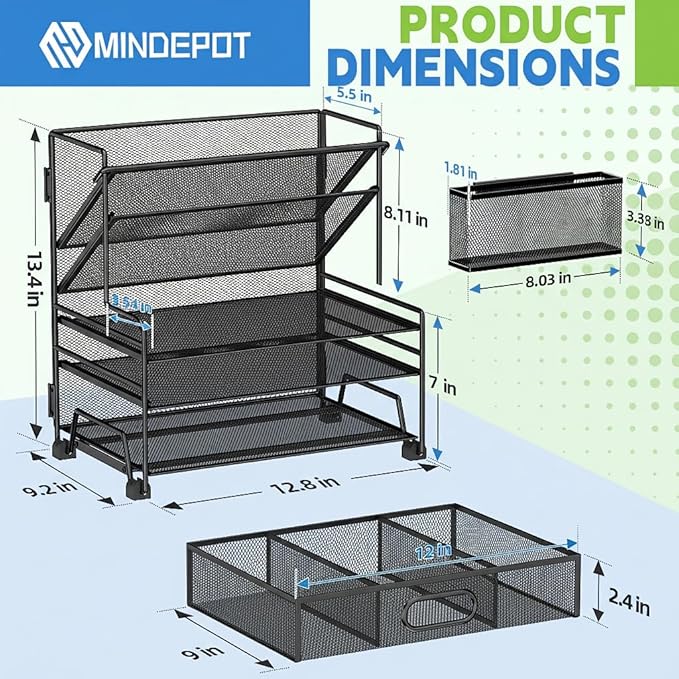 MINDEPOT 4-Tier Paper Organizer + 3-Pocket File Holder, Desktop File Organizers - Image 2