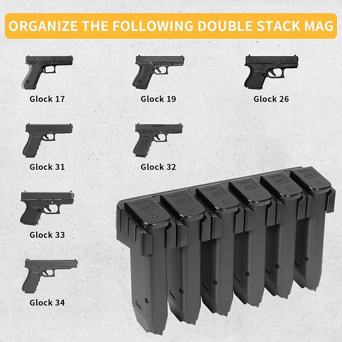 Adoreal Magnetic ABS 6 Standard Double Stack Mag Rack Wall Mount, Wall Magazine - Image 3
