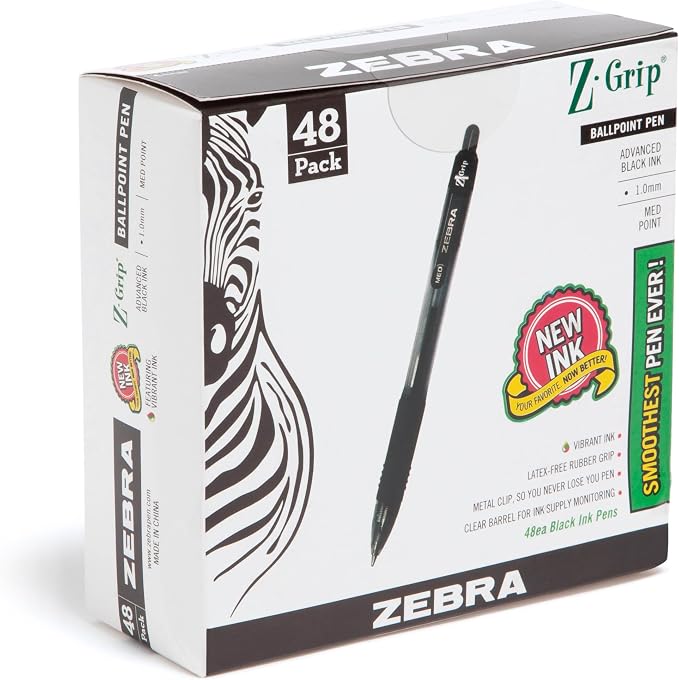 Zebra Pen Z-Grip Retractable Ballpoint Pen, Smooth-Flowing Black Ink, 1.0mm by ZebraPen