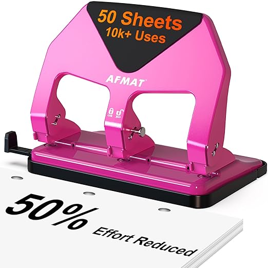 AFMAT 3 Hole Punch Heavy Duty, 50-Sheet Three Hole Punch, 50% Reduced Effort by AFMAT