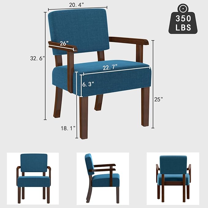 Accent Chair with Wood Frame, Arm Chairs Oversize with Soft Seat and Armrests for Living, Dining, Bed, Reading, and Waiting Rooms-DeskLoop Office