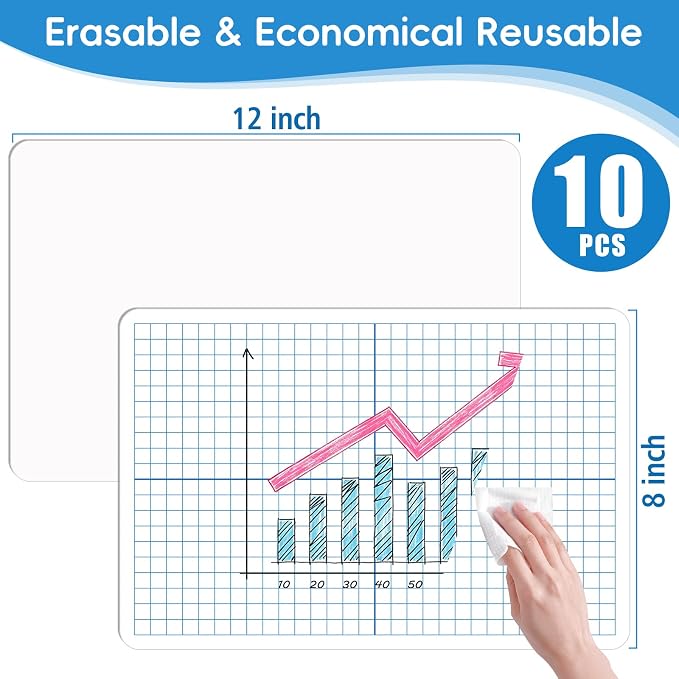 10 Pack Double-Sided Dry Erase Graph Boards, XY Axis Grid & Blank Side - Image 2