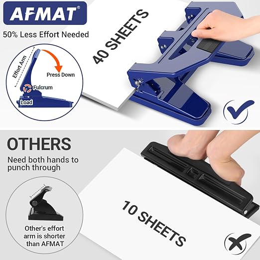AFMAT 3 Hole Punch Heavy Duty, 40-Sheet Three Hole Puncher - Image 2