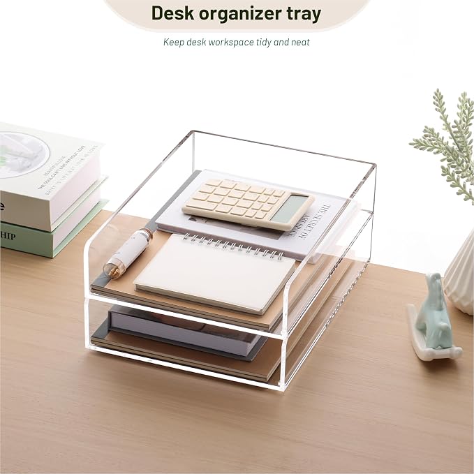 HeZone Paper Organizer Letter Tray, Acrylic Desk Organizer, Stackable Paper Tray - Image 4