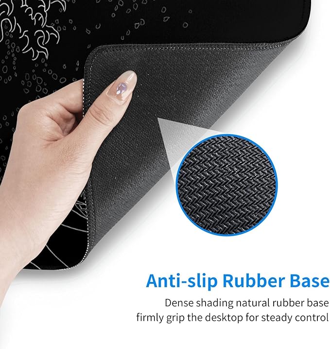 Japanese Gaming Mouse Pad Black Mouse Pad Kanagawa Large Mousepad Non-Slip - Image 5