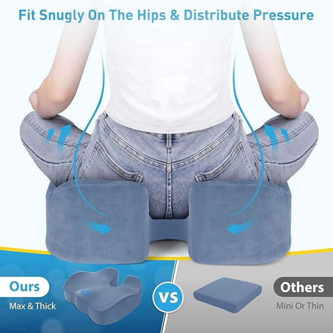 BlissTrends Seat Cushion,5.2in Thick Memory Foam Cushions for Office Chair, Car Seat, Airplane, Relieving Pressure Tailbone Sciatica Back Pain for Long Sitting Office Workers, Car Drivers LightBlue-DeskLoop Office