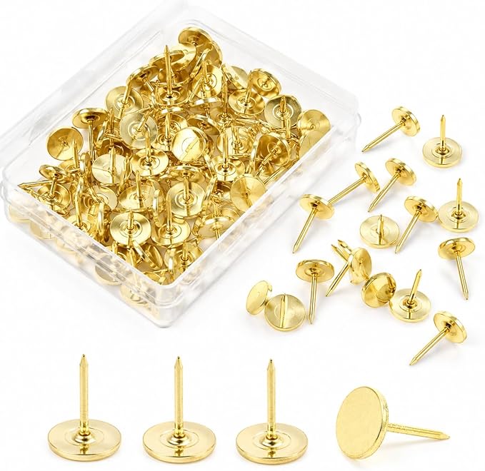 100Pcs Gold Metal Thumb Tacks Heavy Duty Flat Head Push Pins Upholstery Tacks by Unknown