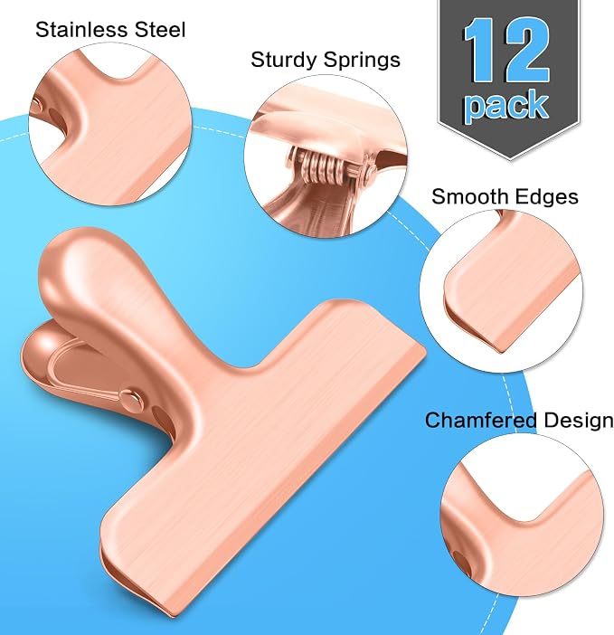 Chip Clips, 12 Pack Bag Clips, Stainless Steel Chip Clip, Metal Clip - Image 3