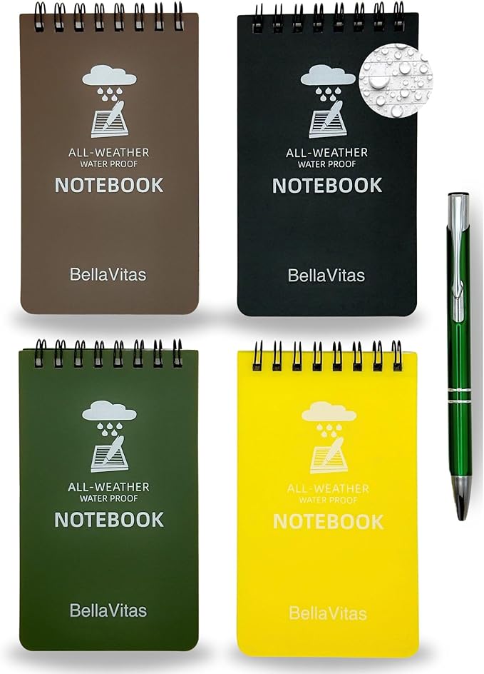 Waterproof 3x5 Notebook Pocket Notebook Small Spiral Notebooks Pocket Notepad Small Notepad 3x5 Pocket Notepad Police Notepad Tactical Notebook and All-Weather pen 4 Pack Multi-DeskLoop Office