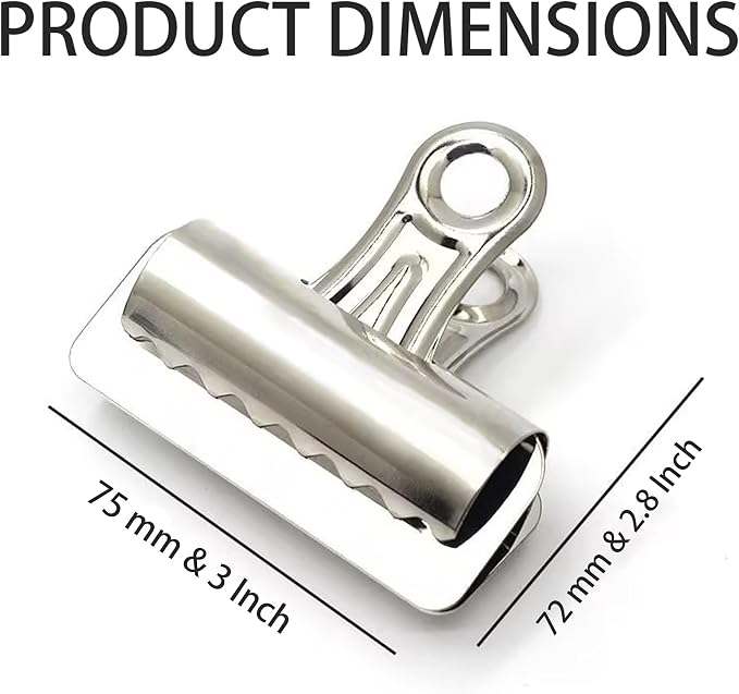 Extra Large Bulldog Clips, 3 Inch, 75 mm, Hinge Paper Clips, Metal Clamps - Image 2