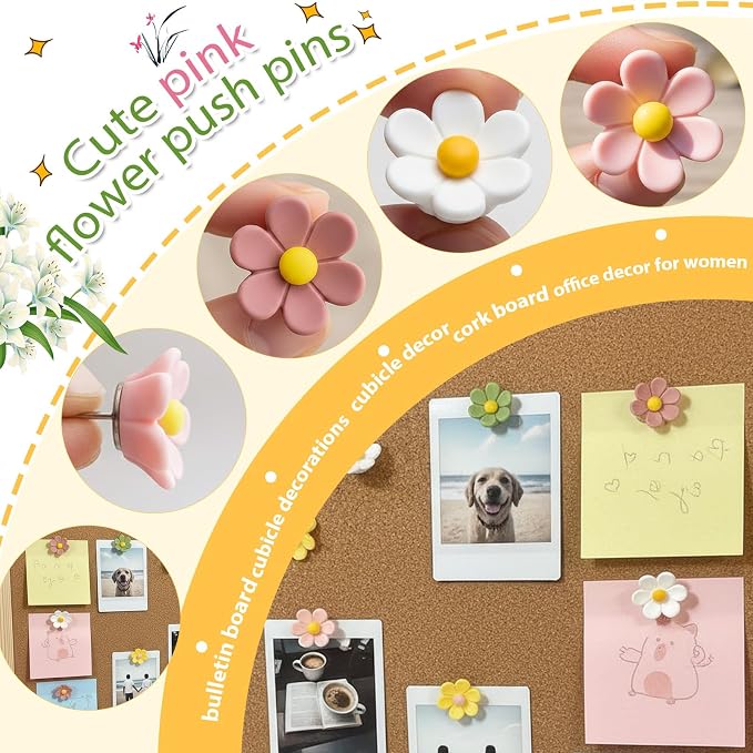30pcs - 3 Colors Flower Push Pins Cute Thumb Tacks - Image 4