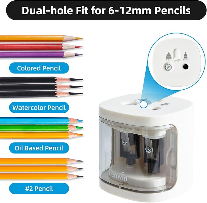tenwin Electric Pencil Sharpener, Dual Hole Pencil Sharpeners Battery Powered - Image 2
