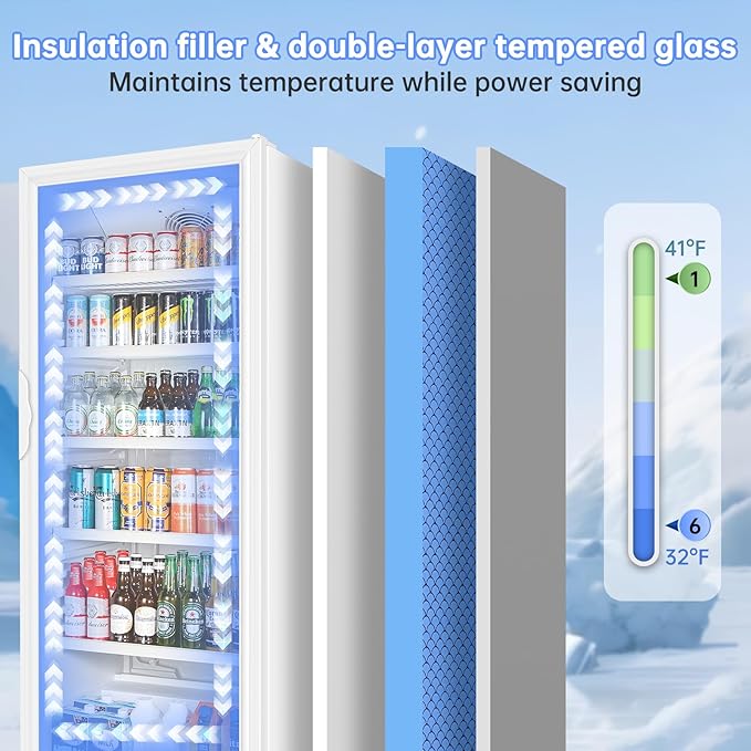 Commercial Beverage Refrigerator, 24.5 Inch 15 Cu. Ft. Drink Fridge, Display Refrigerator with Glass Door, Commercial Display Fridge with 5 Adjustable Shelves, for Shops, Restaurants, Bars-DeskLoop Office