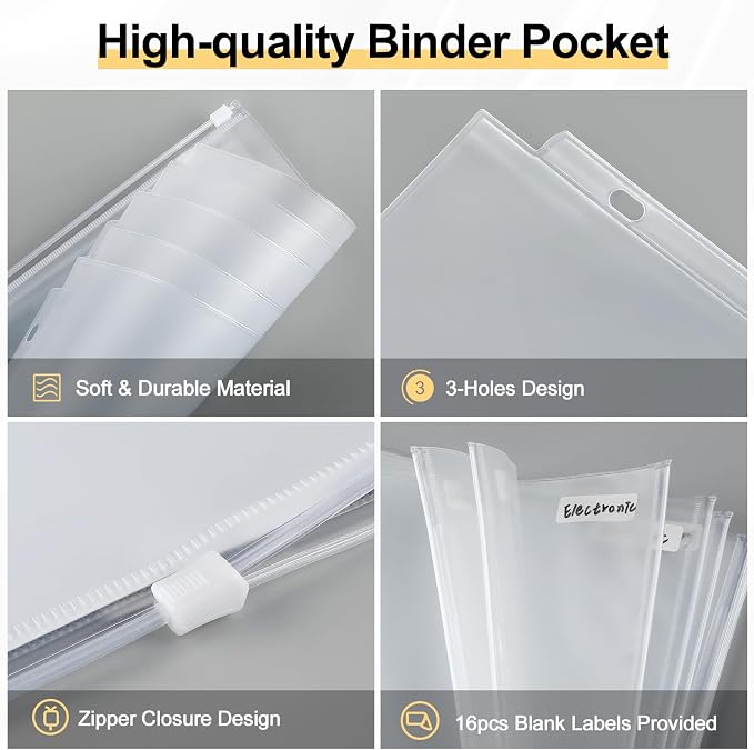 KTRIO 24 Pack Binder Pockets, 8.5 x 11 Zipper Pouches - Image 4
