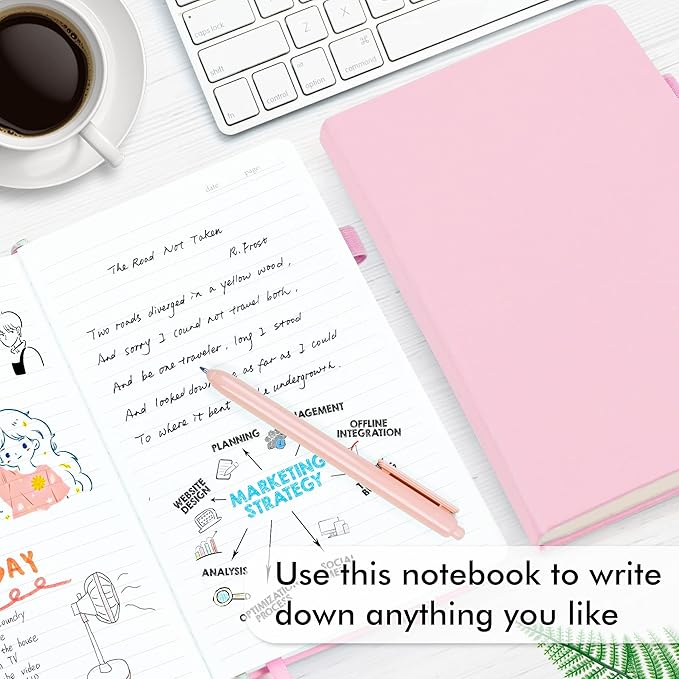 feela 12 Pack Notebooks Journals Bulk, Hardcover Notebook Classic Ruled Lined Journals with Pen Holder for Women Girls School Business Supplies, with 12 Black Pens, 120 GSM, 5.1”x8.3”, A5, Rose Pink-DeskLoop Office