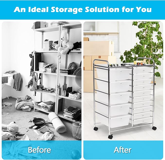 GOFLAME 15-Drawer Rolling Storage Cart, Craft Storage Cart - Image 7
