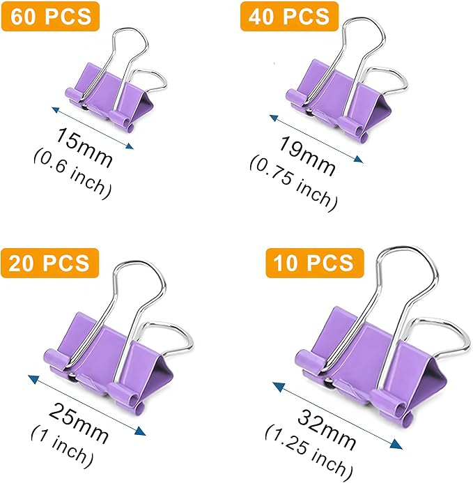 130 Pack Macaron Purple Binder Clips Assorted Sizes, Large Medium Small Mini 4 - Image 2