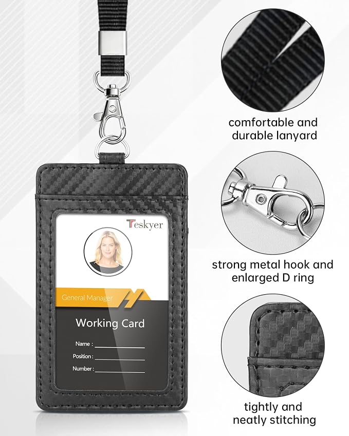 Teskyer Badge Holder with Lanyard, Leather ID Name Badge Card Holder with - Image 2