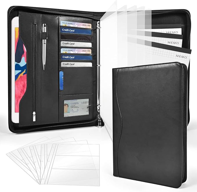 3-Ring Padfolio Portfolio Binder Organizer, PU Leather Folder Binder Business by Sbrinnaliao