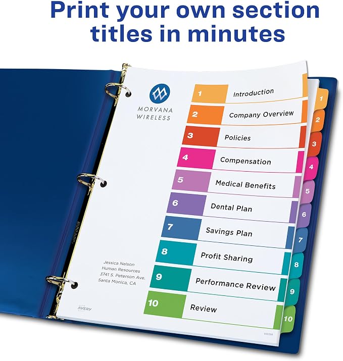 Avery 10 Tab Dividers for 3 Ring Binders, Customizable Table of Contents - Image 2