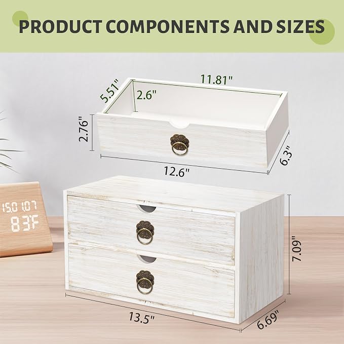 Wood Desk Organizer, Tabletop Storage Organization Box - Image 3