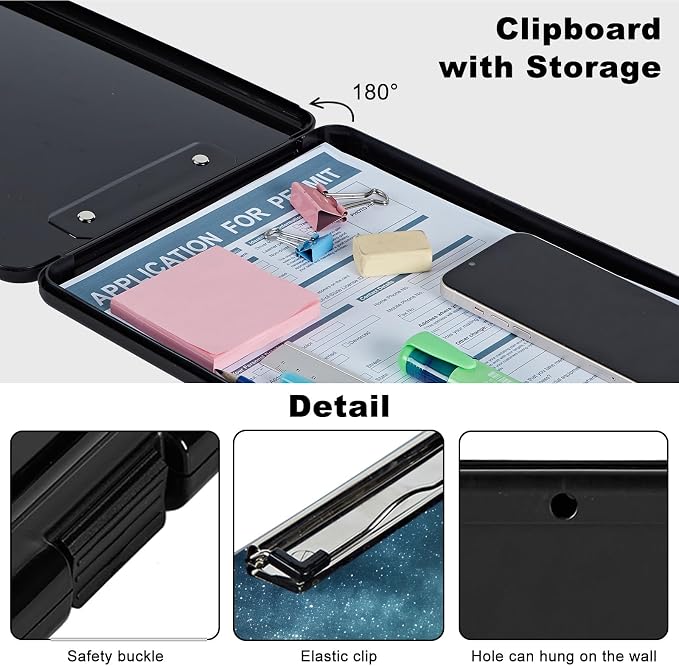 Clipboard with Storage, Plastic Storage Clipboard with Low Profile Clip - Image 3