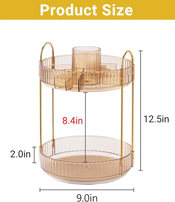 Asayuee 360 Rotating Makeup Organizer, 2 Tier Large Capacity Make Up Organizers - Image 4