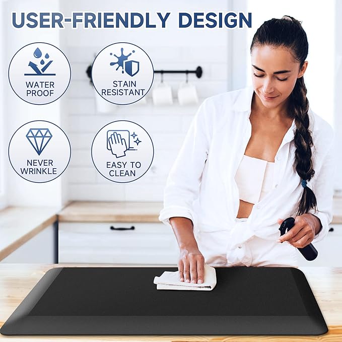 4/5 Inch Thick Kitchen Mats for Floor, StepRite Kitchen Rug for Standing Desk, Non-Slip, Thicker, Stain Resistant, Waterproof, Comfort Anti Fatigue Floor Mat for Home, Kitchen, Office - Black,54*22''-DeskLoop Office