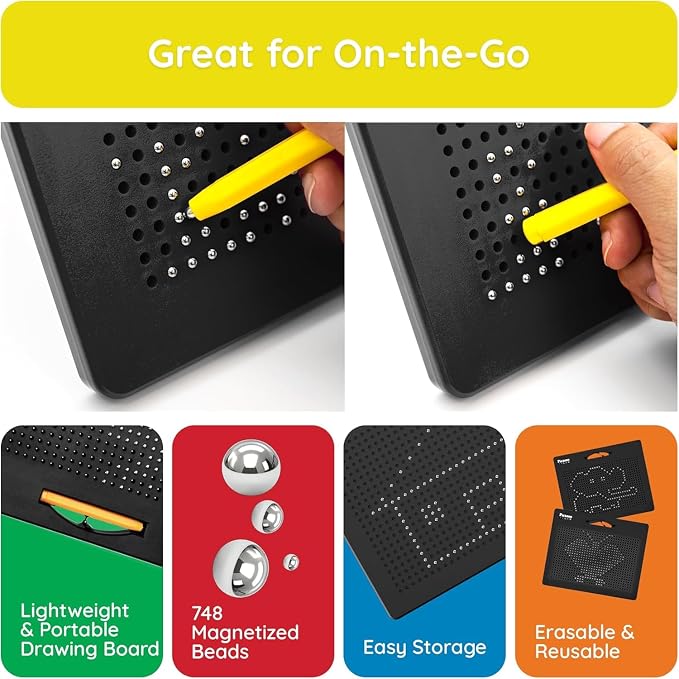 PicassoTiles Magnetic Drawing Board 748 Beads Pad Large 12x10 Inch STEM Writing - Image 7
