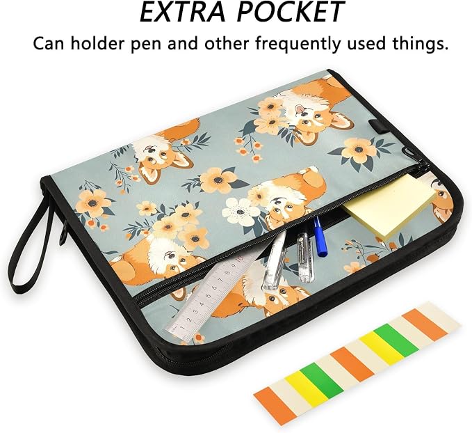 Expanding File Folder Corgi Flower Cute Accordion File Organizer 13 Pockets - Image 6
