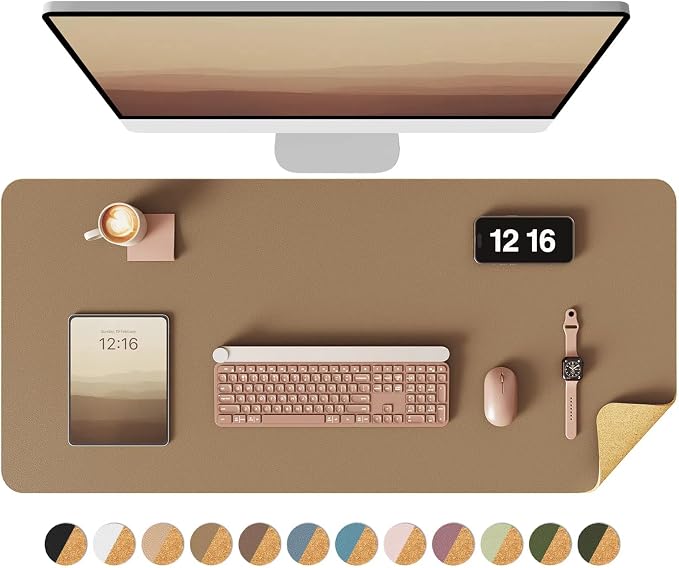YSAGi Double-Sided Desk Pad, 35.4"x17"Leather Desk Mat, Eco Cork Desk Pad by YSAGi