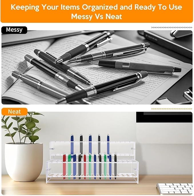 96-Slots Acrylic Pen Holder, 2-Tier Pen Display Stand - Image 4