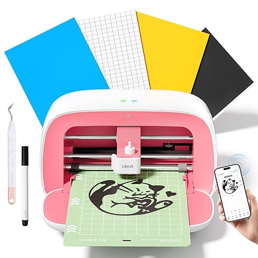 S501 Vinyl Cutter Machine with Built-in Storage, Die Cutting Machine of Multi Material Vinyl, HTV, Cardstock, Paper, Includes Cutting Mat, Black Pen, Weeding Tool, Pink-DeskLoop Office