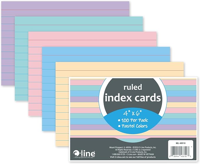 C-Line 4" x 6" Assorted Color Ruled Index Cards by C-Line